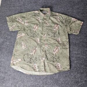 Boca Classics Shirt Mens Medium Green Hawaiian Tropical Leaf‎ Print Button Front